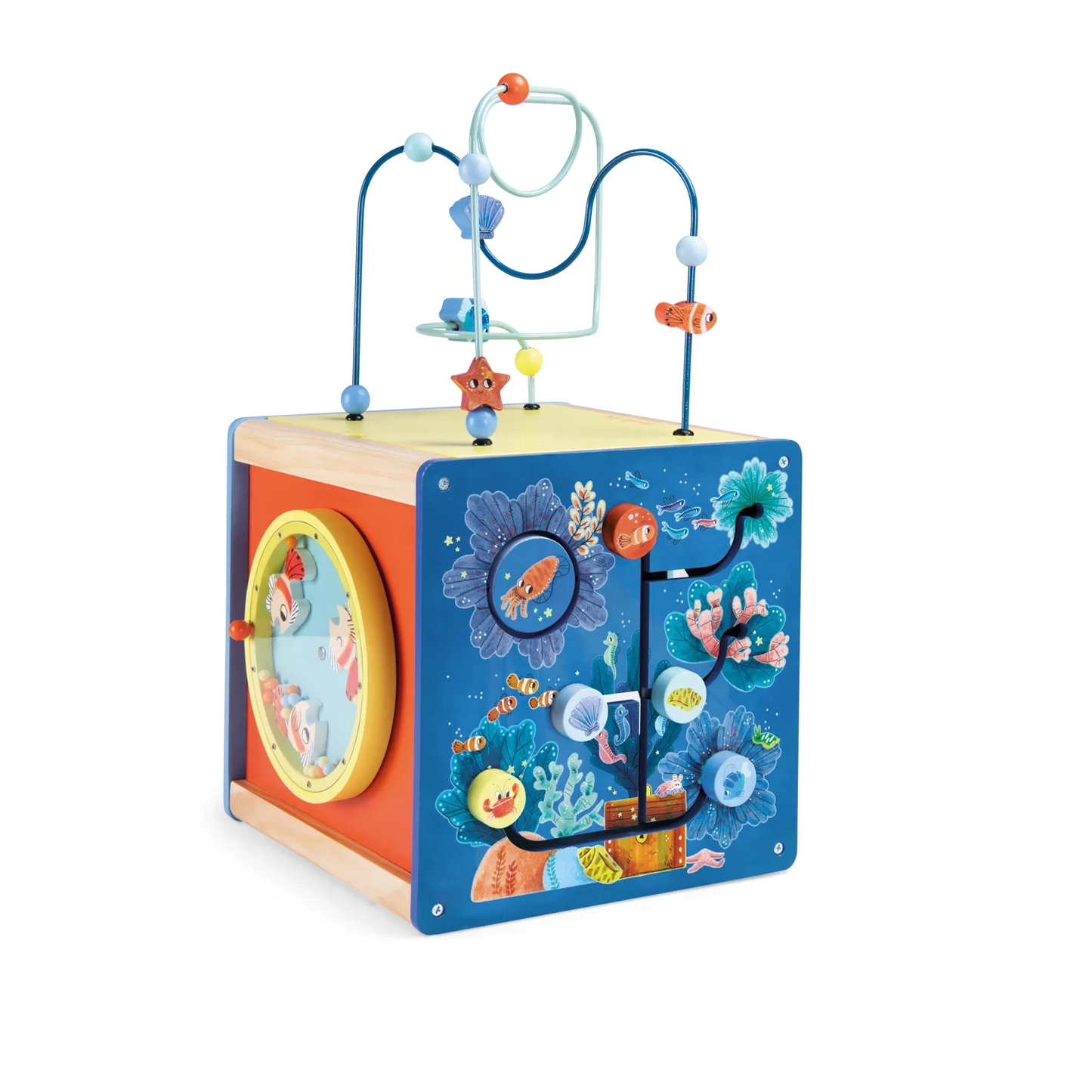 Cubo multi attività in legno - in fondo al mare