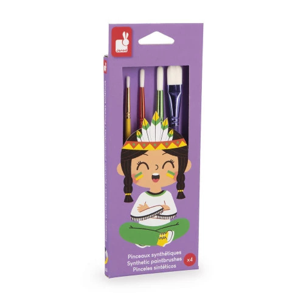 Set 4 Pennelli Ergonomici per Bambini in Legno 'Colo' (Rotondi e Piatto)