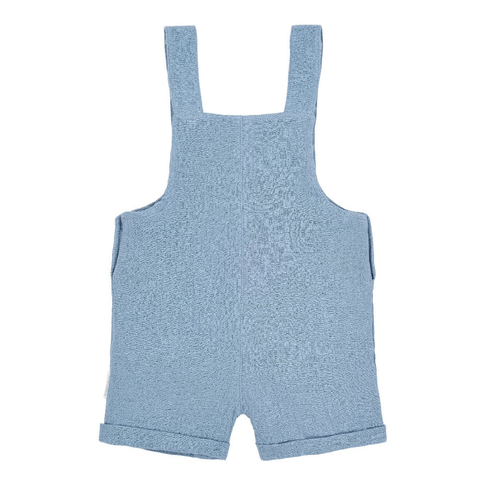 Salopette Corta in Cotone Biologico con Bottoni Effetto Legno - Blu