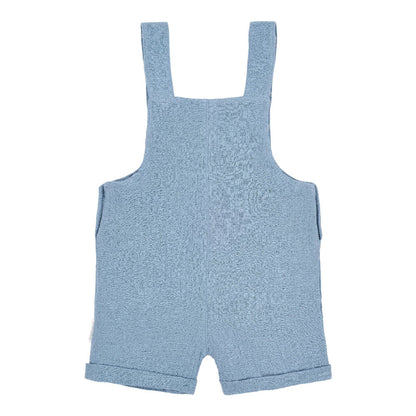Salopette Corta in Cotone Biologico con Bottoni Effetto Legno - Blu