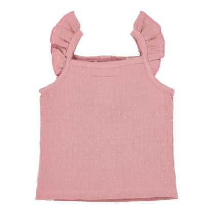 Top Smanicato Bambina in Cotone Biologico con Volant - Pink Blush