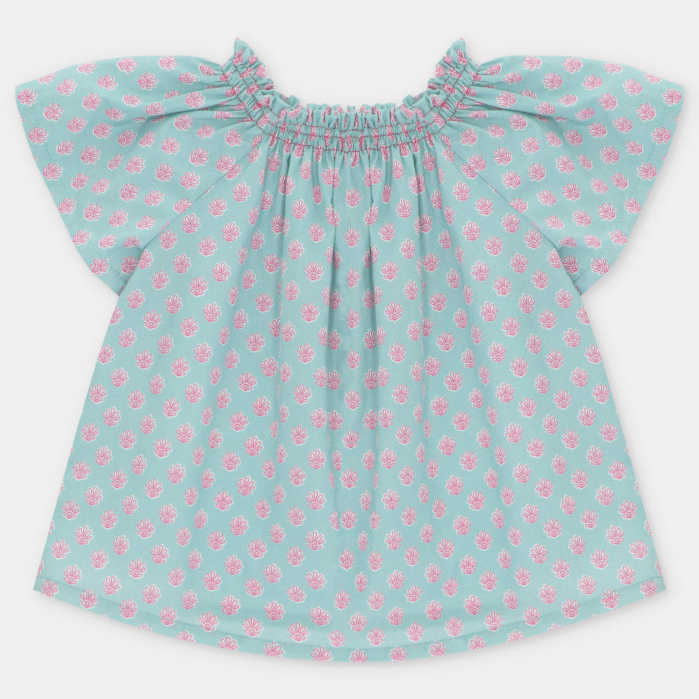 Blusa a Maniche Corte in 100% Cotone con Stampa Fantasia (Made in Spain)