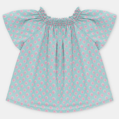 Blusa a Maniche Corte in 100% Cotone con Stampa Fantasia (Made in Spain)