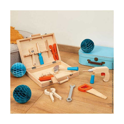 Cassetta degli Attrezzi in Legno per Bambini (9 Accessori) - Brico Kids