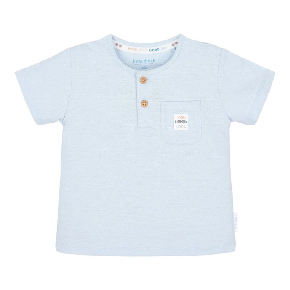 T-Shirt Bambino in Cotone Biologico a Righe in Rilievo - Light Blue