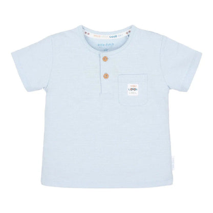 T-Shirt Bambino in Cotone Biologico a Righe in Rilievo - Light Blue
