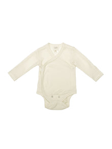 Body Neonato a Incrocio Kimono in Lana Merino e Seta a Manica Lunga