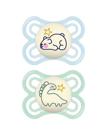 Succhietto Perfect night con scatola portaciuccio - Confezione doppia - Si illumina al buio