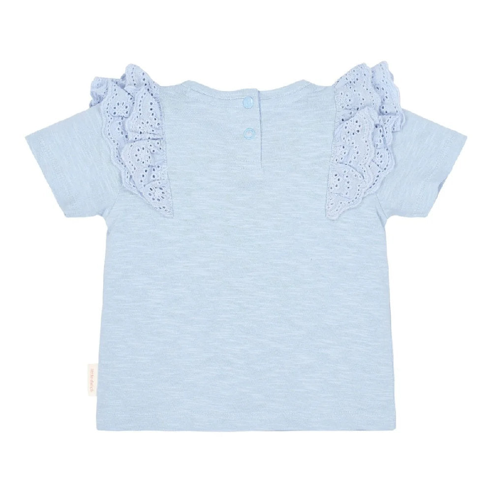 Maglietta Bambina in Cotone Biologico - Azzurra con Volant 'Lovely'