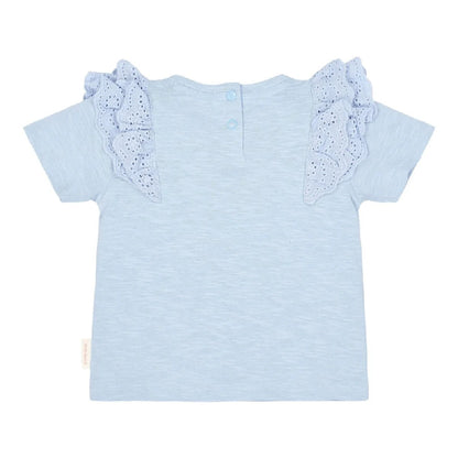 Maglietta Bambina in Cotone Biologico - Azzurra con Volant 'Lovely'