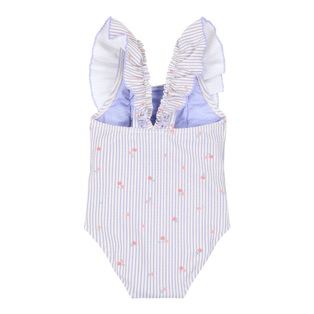 Costume da Bagno Bimba 'Dreamy Stripes' Lilla (Bottoni al Cavallo e Volant)