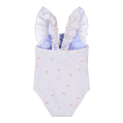 Costume da Bagno Bimba 'Dreamy Stripes' Lilla (Bottoni al Cavallo e Volant)