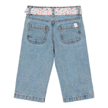 Pantaloni Jeans Denim a Gamba Larga con Cintura Floreale - Cotone Biologico