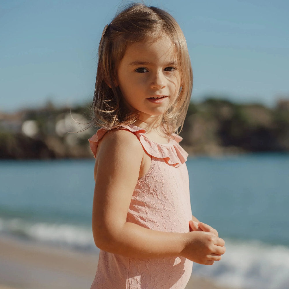 Costume da Bagno Bimba 'Dreamy Pink Rose' (Tessuto 3D e Bottoni al Cavallo)
