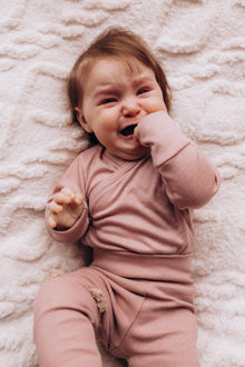 Body Neonato a Incrocio Kimono in Lana Merino e Lyocell a Manica Lunga