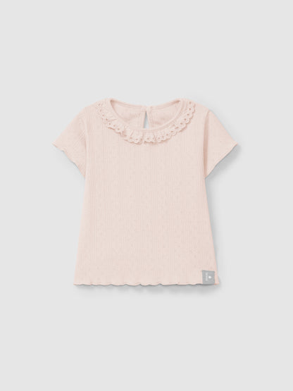 T-SHIRT AJOURS CON COLLETTO A VOLANT 5S111