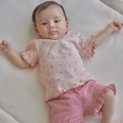 T-Shirt maniche Corte in Cotone Biologico Pointelle - Fairy Flowers