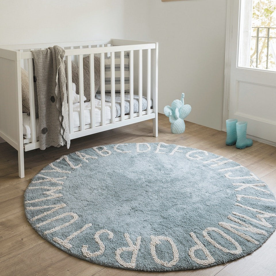Tappeto rotondo ABC Vintage Blue - 150cm - Lavabile in lavatrice