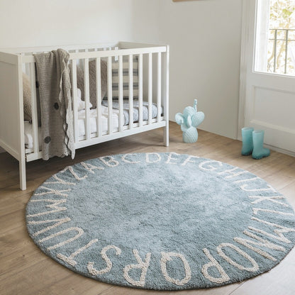 Tappeto rotondo ABC Vintage Blue - 150cm - Lavabile in lavatrice