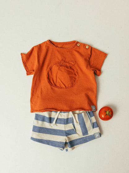 Shorts Pull-up in Jersey e Lino a Righe