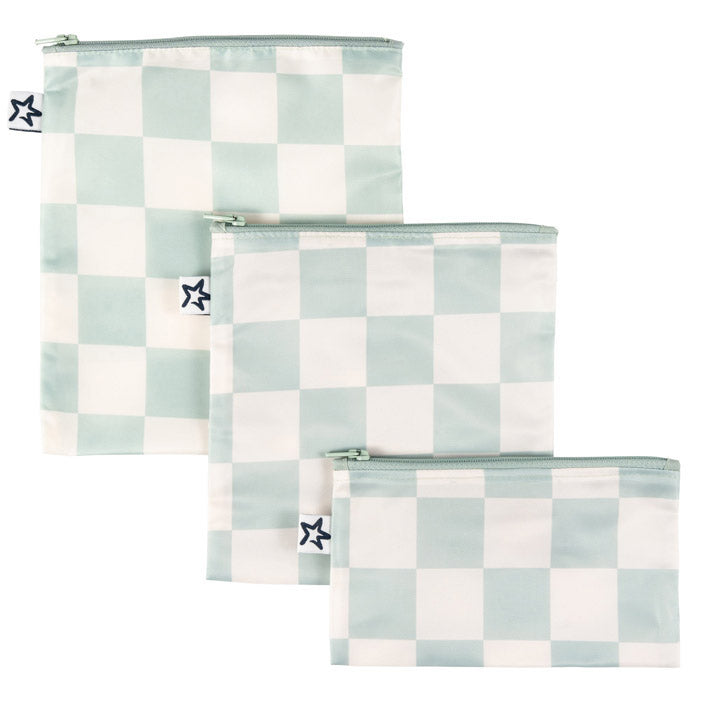 Set 3 buste per gli snack impermeabili con zip - riutilizzabili, lavabili, in materiale riciclato oeko-tex - per per bambino e viaggio