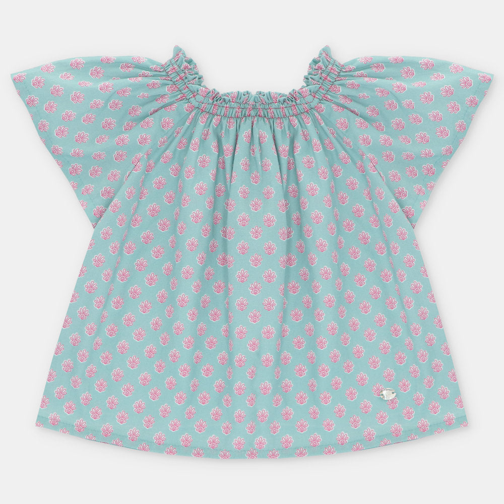 Blusa a Maniche Corte in 100% Cotone con Stampa Fantasia (Made in Spain)