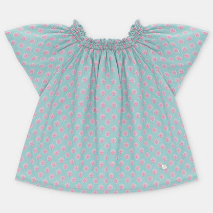 Blusa a Maniche Corte in 100% Cotone con Stampa Fantasia (Made in Spain)