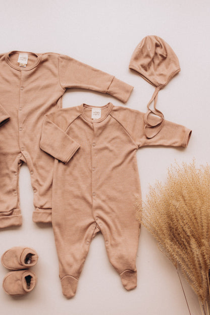 Pigiama in lana merino e seta - con piedini