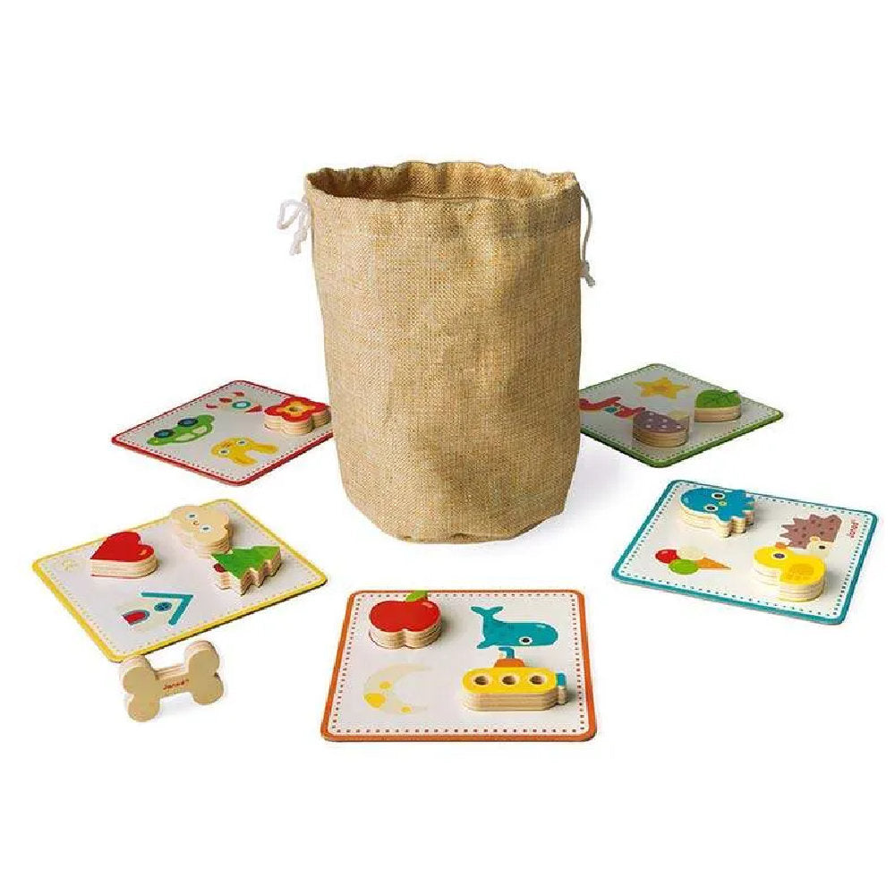 Gioco di Riconoscimento Tattile in Legno 'Catturato con le Mani nel Sacco!'