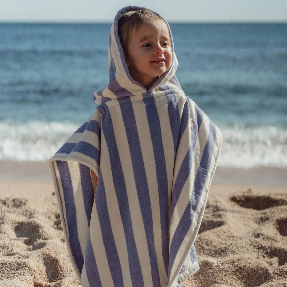 Poncho Mare per Bambini 'Dreamy Stripes' Lilla (Spugna in Cotone Biologico)