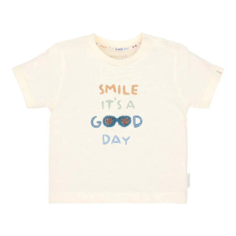 T-Shirt Bambino in Cotone Biologico con Grafica 'Smile' - Crema