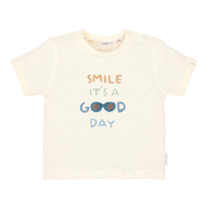 T-Shirt Bambino in Cotone Biologico con Grafica 'Smile' - Crema