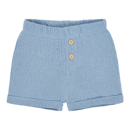 Pantaloncini Corti in Mussola di Cotone Biologico con Bottoni - Blu