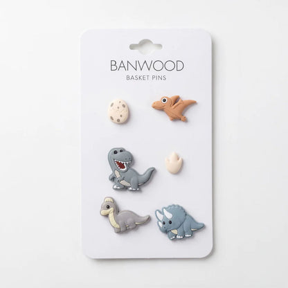 Spille Decorative Banwood Pins per Cestino – Tema Giurassico (Set da 6 Pezzi)