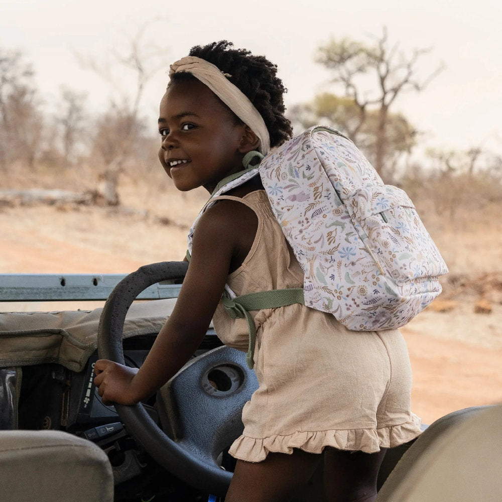 Zainetto per Bambini in Poliestere 'Soft Safari Print' con Tasca Frontale e Portabicchieri