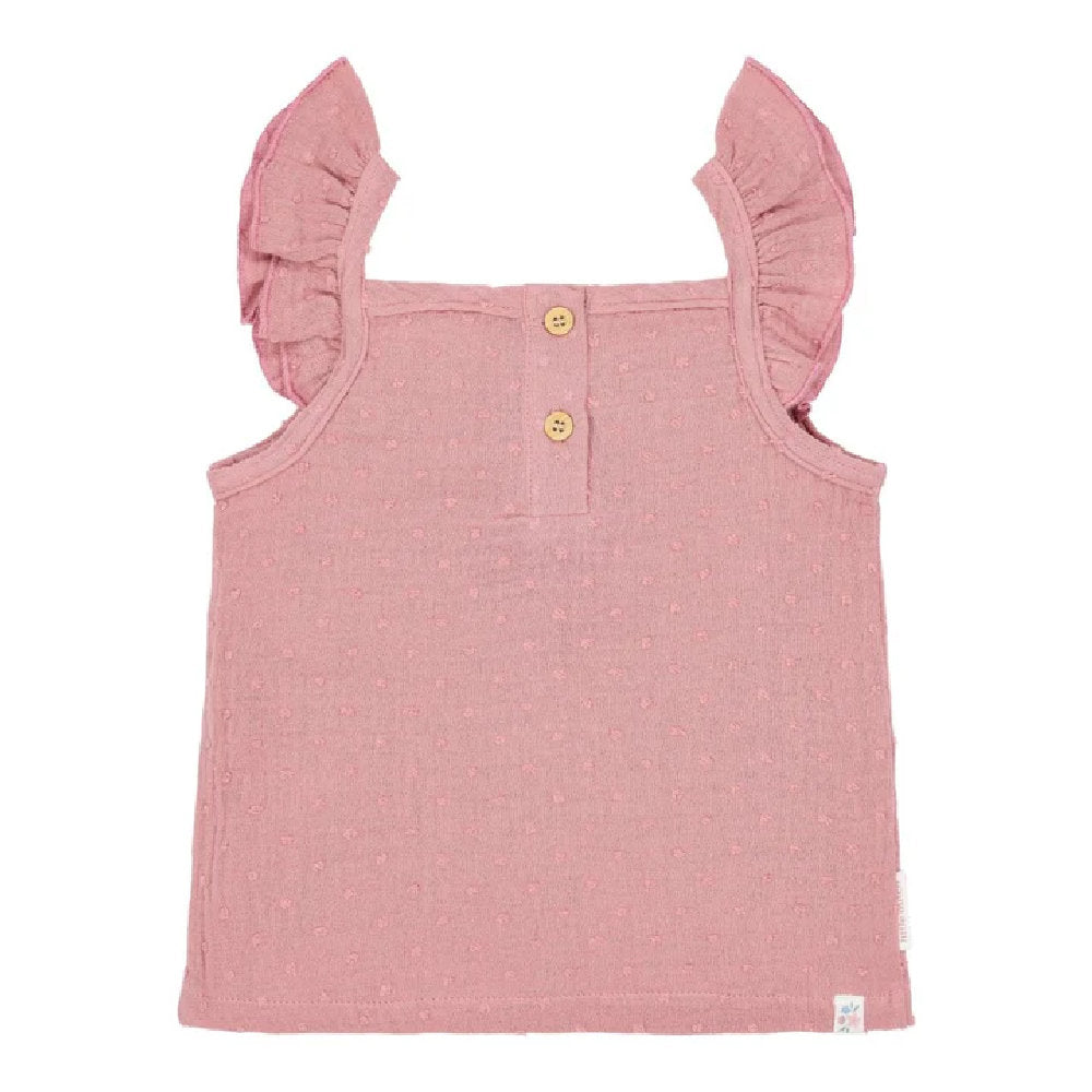 Top Smanicato Bambina in Cotone Biologico con Volant - Pink Blush