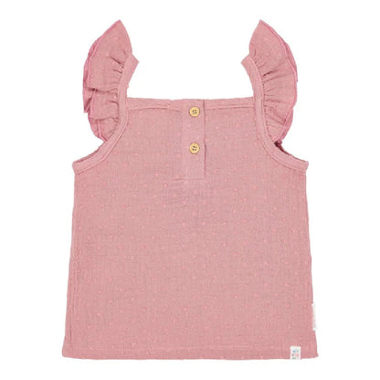 Top Smanicato Bambina in Cotone Biologico con Volant - Pink Blush