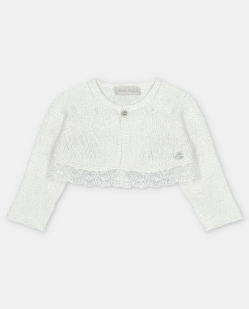 Cardigan Corto in Maglia 100% Cotone con pizzo