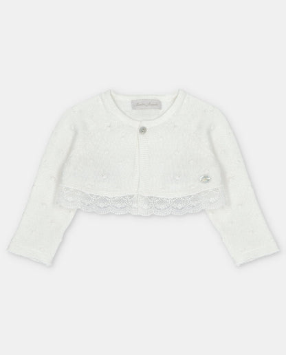 Cardigan Corto in Maglia 100% Cotone con pizzo