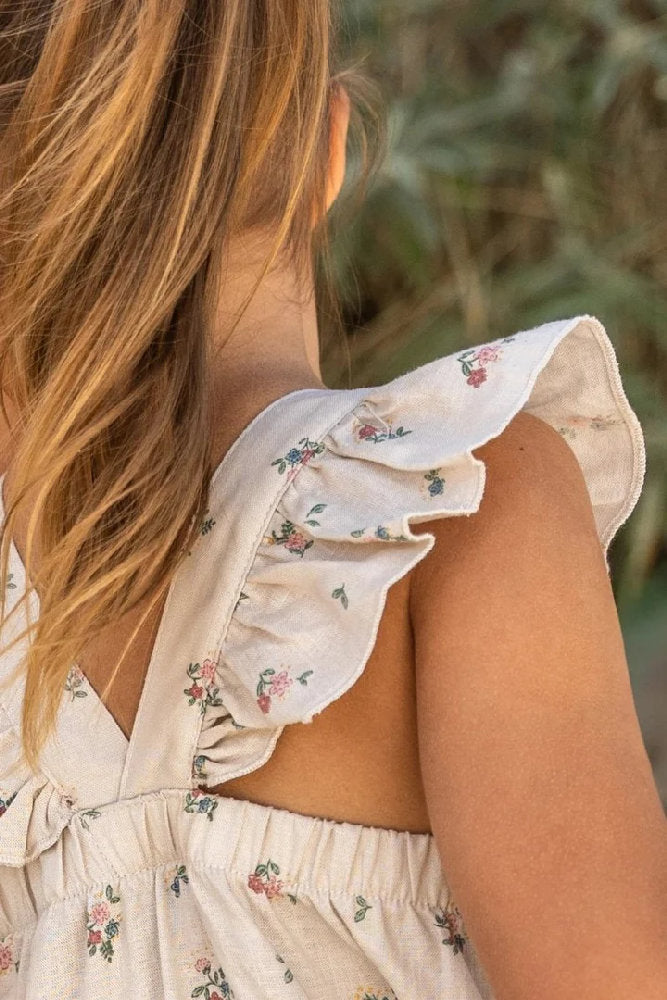 Vestito Estivo Smanicato Bambina in Cotone Biologico Effetto Lino - Fairy Bloom