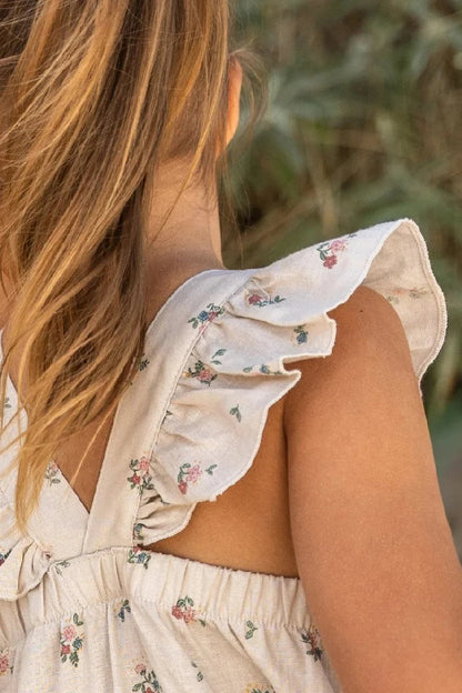 Vestito Estivo Smanicato Bambina in Cotone Biologico Effetto Lino - Fairy Bloom