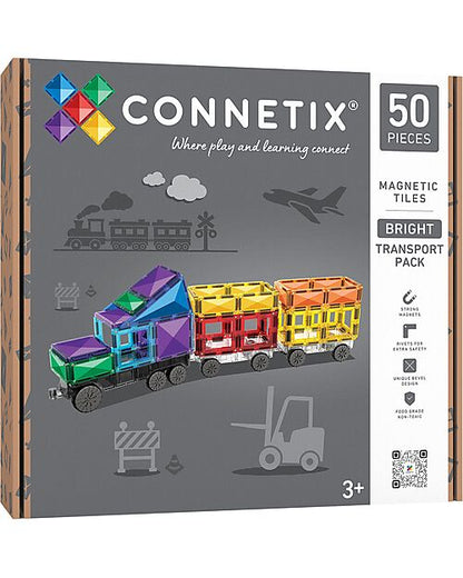 Set Costruzioni Magnetiche 'Transport Pack' 50 Pezzi Connetix Tiles (Linea Bright)