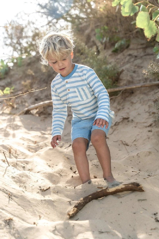 Maglia a Maniche Lunghe Bambino a Righe in Cotone Biologico - Steel Blue