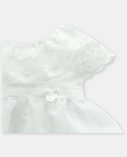 Completo Vestitino e Culotte Neonata con Ricami Plumetis