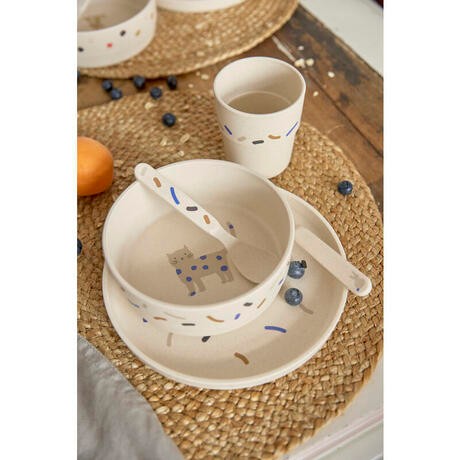 Set piatti 4 pezzi - Ciotola, piatto,bicchiere e cucchiaio