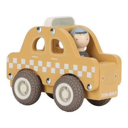 Taxi in Legno Massello con Ruote in Gomma per Bambini