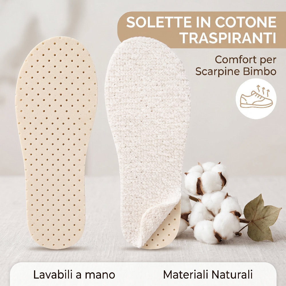 Solette traspiranti in spugna di cotone naturale