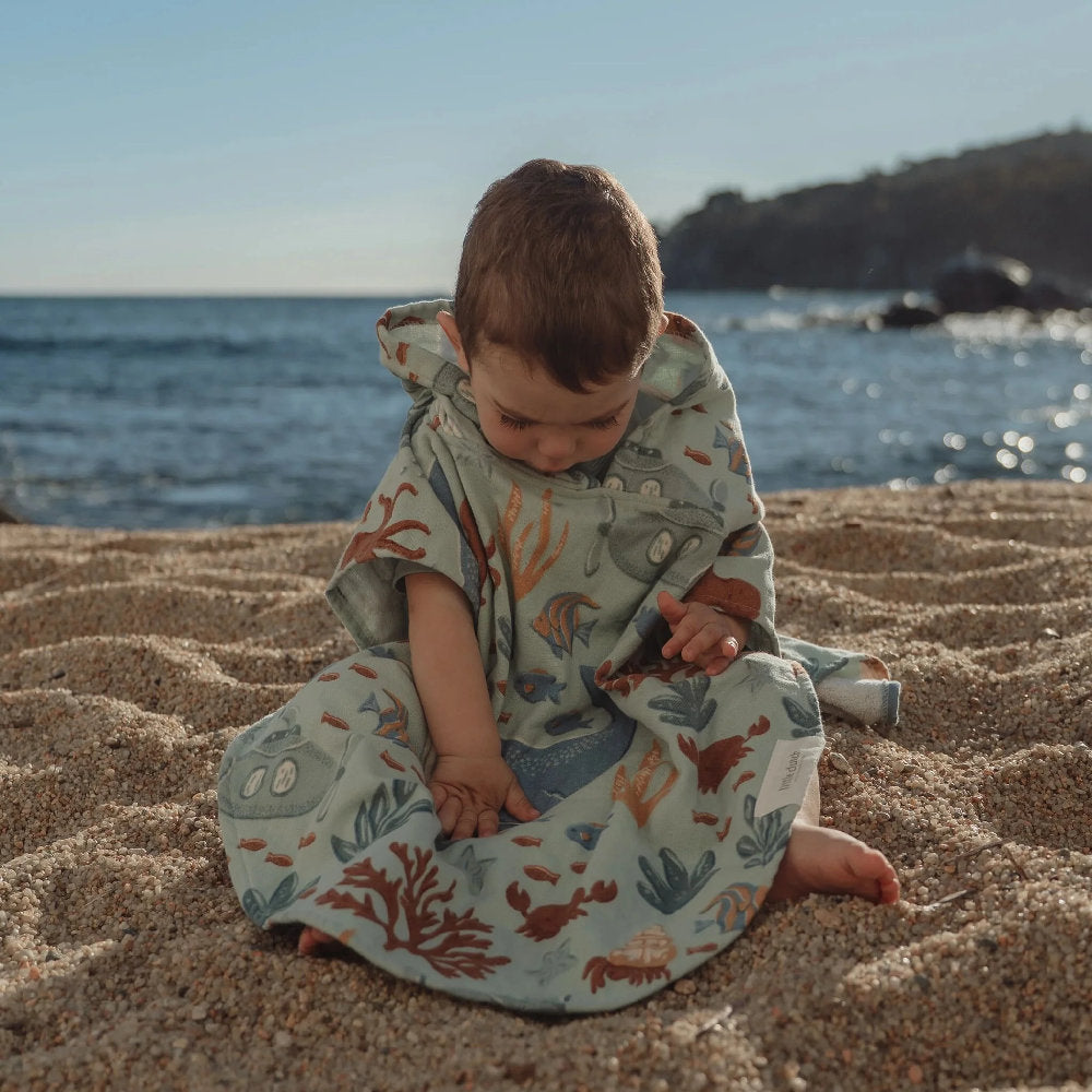 Poncho Mare Bambino 'Ocean Friends' in Mussola e Spugna (Cotone Biologico)