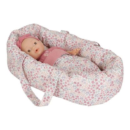 Cesta Viaggio Portatile per Bambole con Cuscino e Copertina (Fantasia Floreale Rosa)