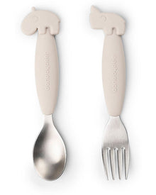 Set 2 Posate Anti-Scivolo - Forchetta e Cucchiaio - Silicone Alimentare e Acciaio inossidabile